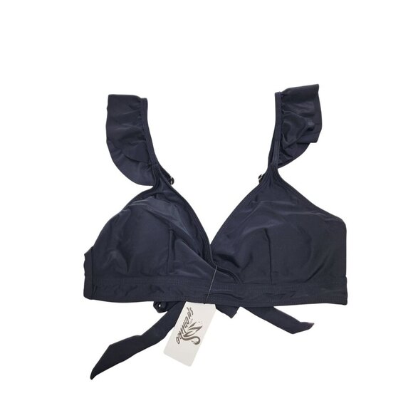 Womens Black Ruffle Bikini Set Tie-Front Top & High-Waisted Bottoms Size L - Picture 4 of 7